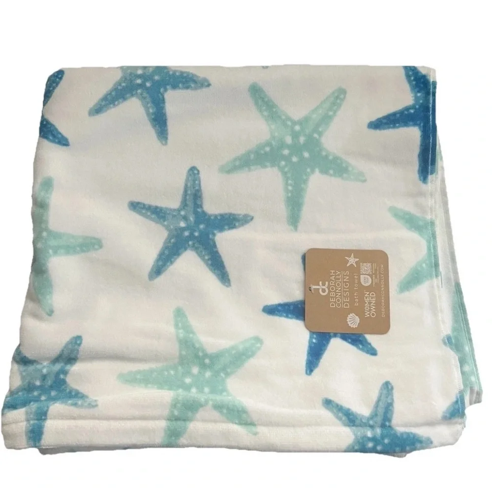 Deborah Connolly Designs Blue Turquoise Starfish Set 2 Bath 2 Hand Towels 4pc